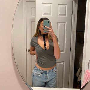 Gray Ribbed Choker Detail LF Emma and Sam Top